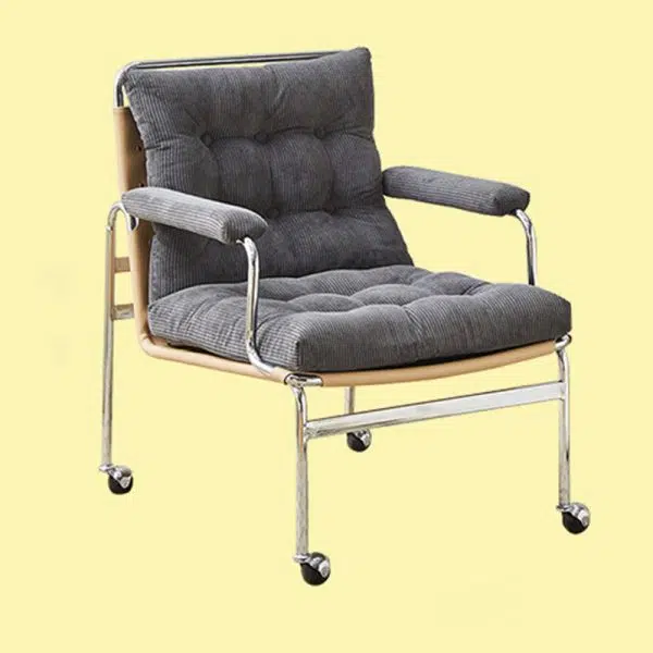 Contemporary Nordic Rectangular Checkered Upholstered Corduroy Leather Stainless Steel Accent Chair For Living Room - Image 20