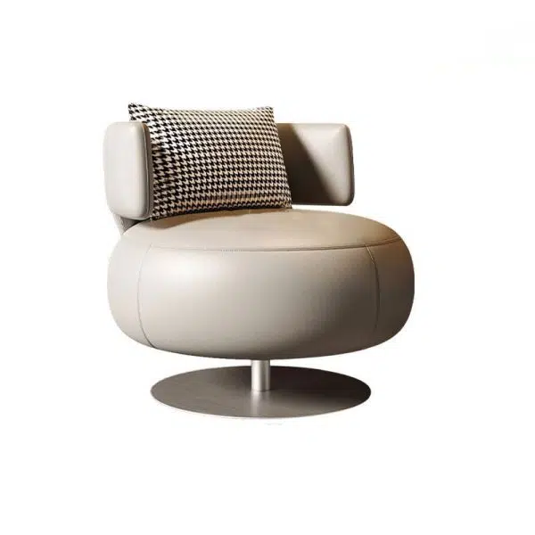 Contemporary Scandinavian Round Curved Leather Sponge Stainless Steel Accent Chair Backrest Rotatable For Living Room - Image 17