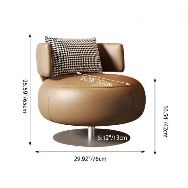 Contemporary Scandinavian Round Curved Leather Sponge Stainless Steel Accent Chair Backrest Rotatable For Living Room - Image 6