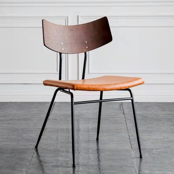 Contemporary Industrial Curved Square PU Leather Iron Dining Chair Backrest Armless For Dining Room - Image 17