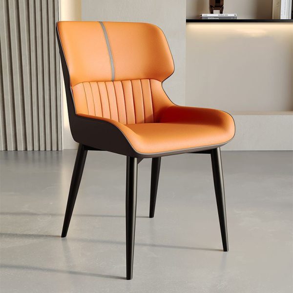 Contemporary Scandinavian Leather Carbon Steel Sponge Square Vein Lines Dining Chair Backrest For Dining Room - Image 3