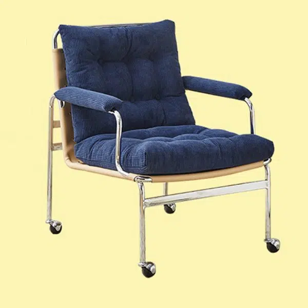 Contemporary Nordic Rectangular Checkered Upholstered Corduroy Leather Stainless Steel Accent Chair For Living Room - Image 21