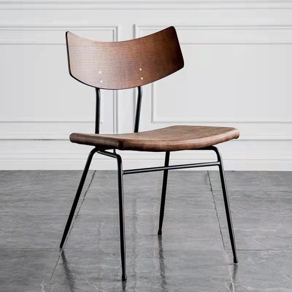 Contemporary Industrial Curved Square PU Leather Iron Dining Chair Backrest Armless For Dining Room - Image 18