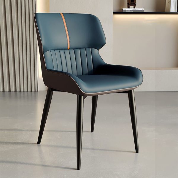 Contemporary Scandinavian Leather Carbon Steel Sponge Square Vein Lines Dining Chair Backrest For Dining Room - Image 2