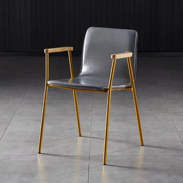 Contemporary Industrial Square Upholstered Leather Wooden Dining Chair Backrest Armrest For Dining Room - Image 13