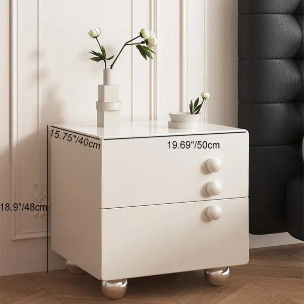 Contemporary Creative Rectangular Orb Artificial Plank Solid Wood Stainless Steel Nightstand 2-Drawer For Bedroom - Image 7