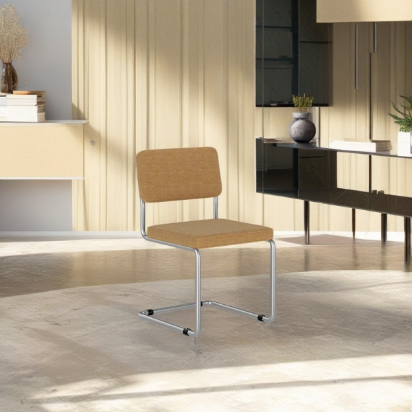 Contemporary Nordic Square Fabric Upholstered Stainless Steel Bracket Dining Chair Backrest For Dining Room - Image 13