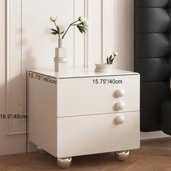 Contemporary Creative Rectangular Orb Artificial Plank Solid Wood Stainless Steel Nightstand 2-Drawer For Bedroom - Image 5