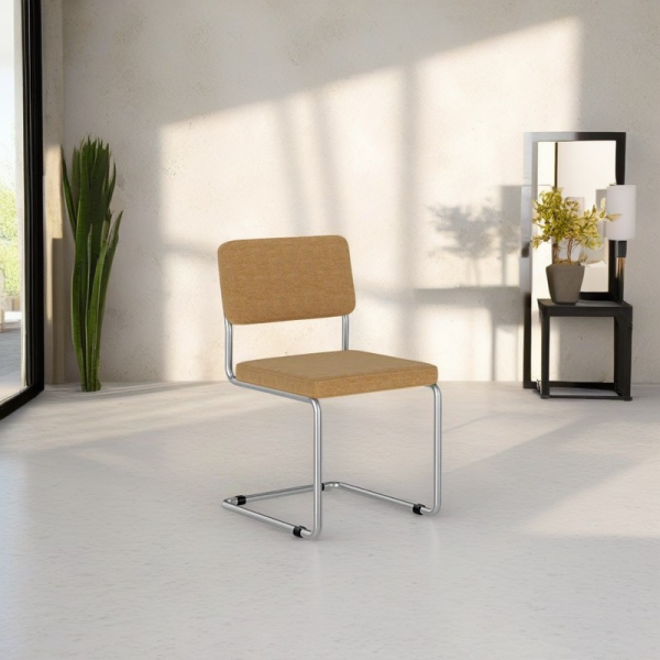 Contemporary Nordic Square Fabric Upholstered Stainless Steel Bracket Dining Chair Backrest For Dining Room - Image 12