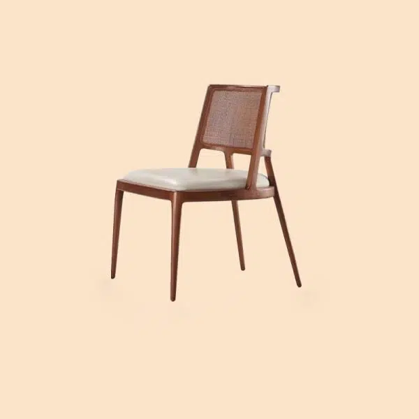 Contemporary Retro Square Microfiber Leather Upholstered Wood Dining Chair Rattan Backrest For Dining Room - Image 11