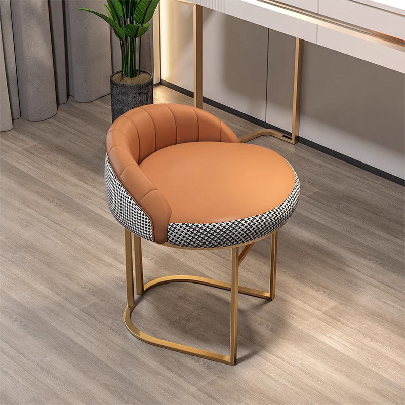 SKU-01-1-PU-1.jpg Contemporary Nordic Round Iron Leather Vanity Stool Backrest Armless For Bedroom - Image 1