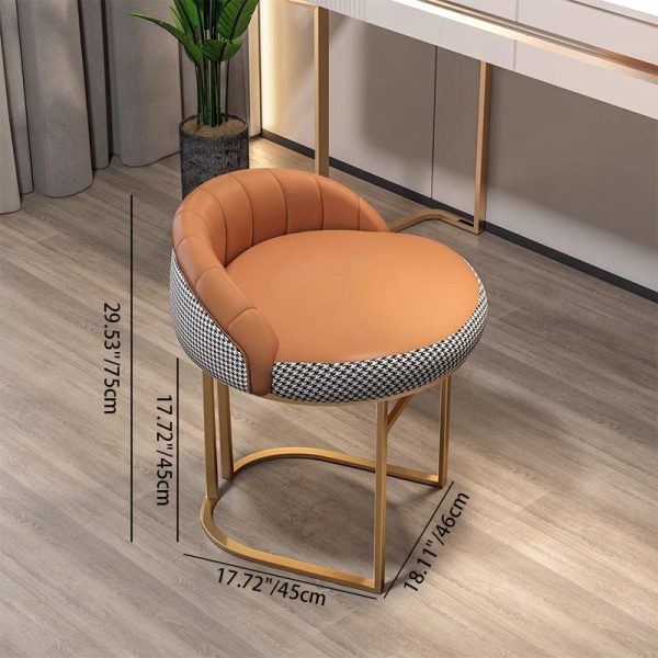 Contemporary Nordic Round Iron Leather Vanity Stool Backrest Armless For Bedroom - Image 4
