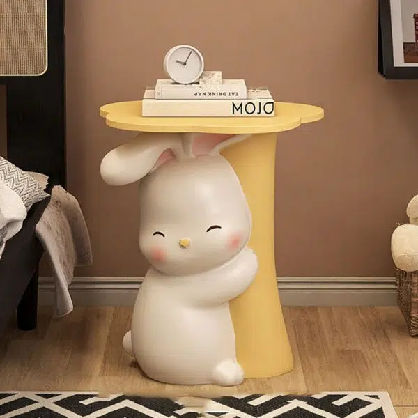 Contemporary Creative Kids Flower Rabbit Resin Wood End Table 1-Tray For Bedroom - Image 3