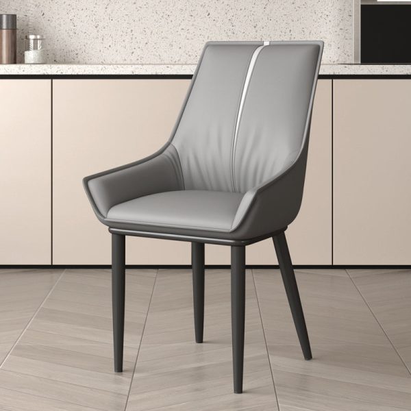 Contemporary Nordic Square Leather Upholstered Dining Chair Backrest Armrest For Dining Room - Image 3