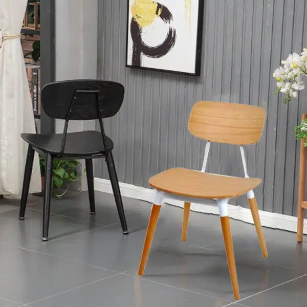 Contemporary Scandinavian Square Wood Iron Chair Backrest Armless For Living Room - Image 3