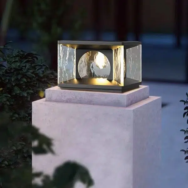 Modern Minimalist Solar Waterproof Rectangle Stainless Steel Glass LED Post Head Light For Outdoor Patio - Image 13