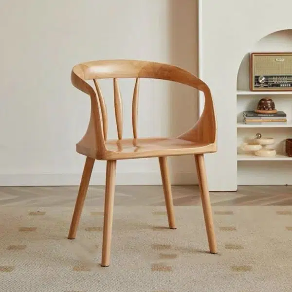 Contemporary Scandinavian Round Back Solid Wood Dining Chair Backrest Armrest For Dining Room - Image 12