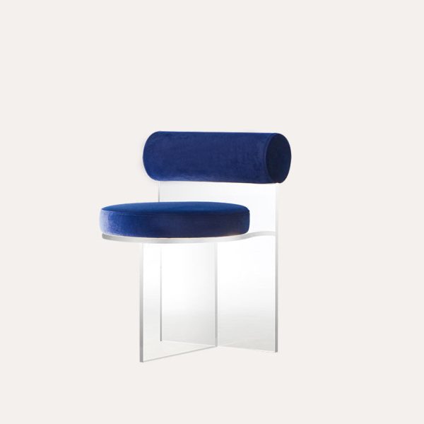 Contemporary Nordic Round Velvet Upholstered Acrylic Dining Chair Backrest For Dining Room - Image 6