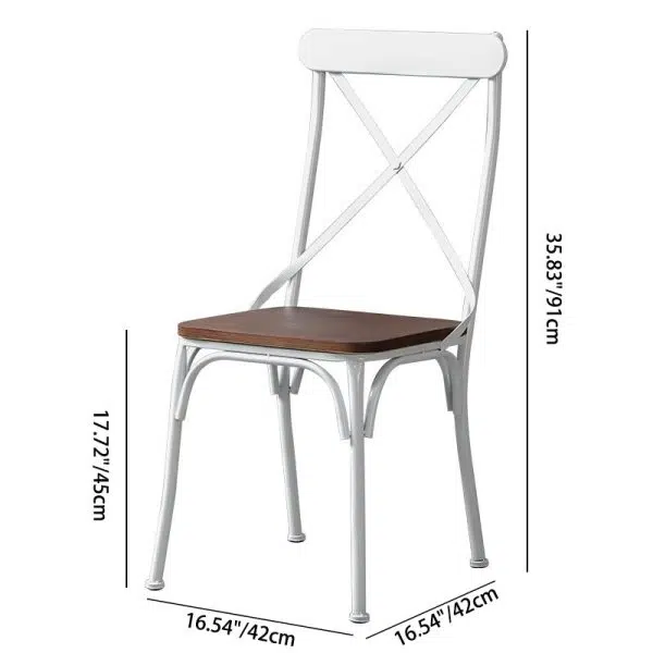 Contemporary Industrial Leather Wood Iron Square X Shape Back Dining Chair & Table Set For Dining Room - Image 5