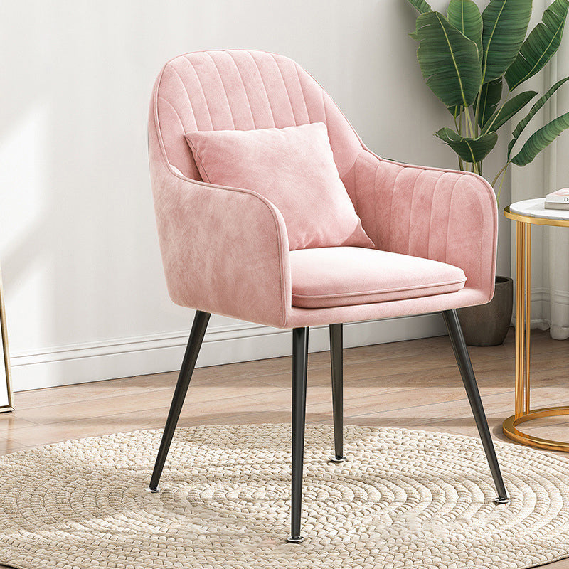 SKU-01-351492c8-9cd9-49ab-b827-c23090ae2797.jpg Contemporary Scandinavian Curved Velvet Metal Legs Dining Chair Backrest Armrest For Dining Room - Image 1
