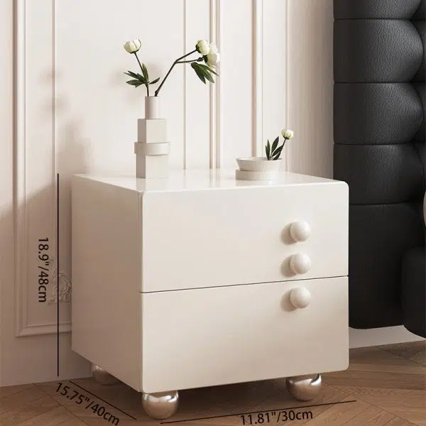 Contemporary Creative Rectangular Orb Artificial Plank Solid Wood Stainless Steel Nightstand 2-Drawer For Bedroom - Image 4