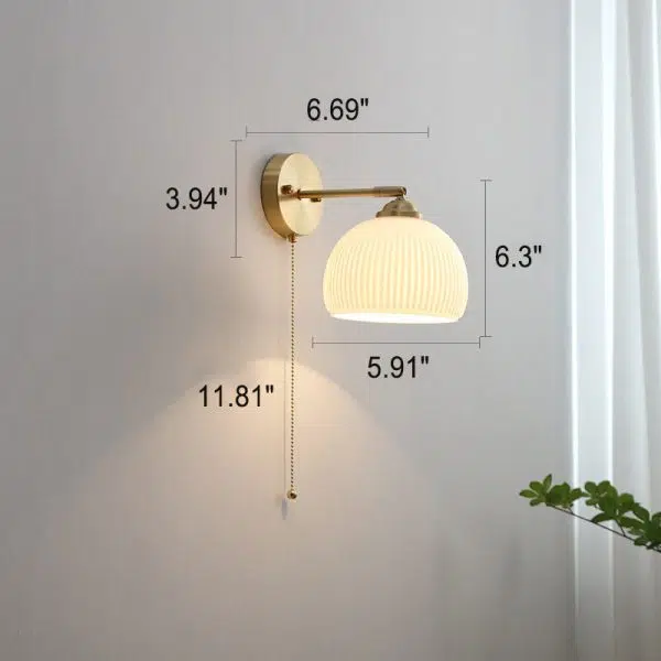 Nordic Striped Milk White Glass Brass 1-Light Pull Cord Wall Sconce Lamp - Image 6