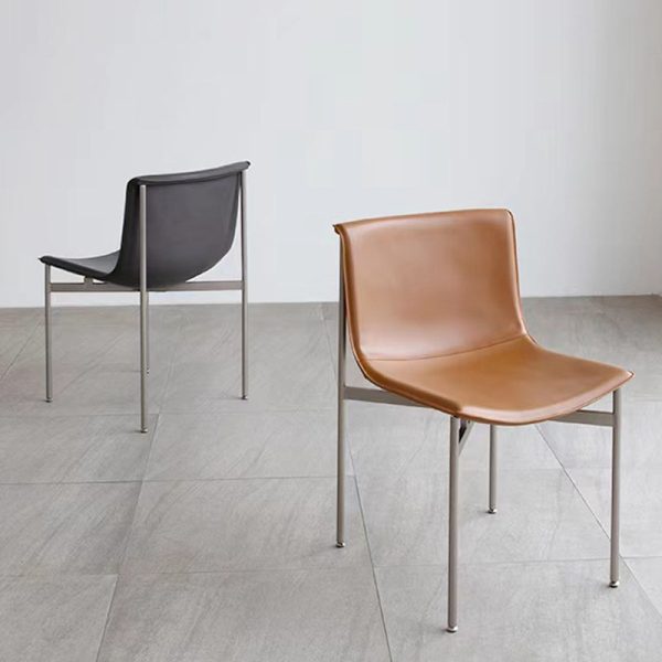 Contemporary Nordic Square Curved Leather Stainless Steel Dining Chair Backrest For Dining Room - Image 9