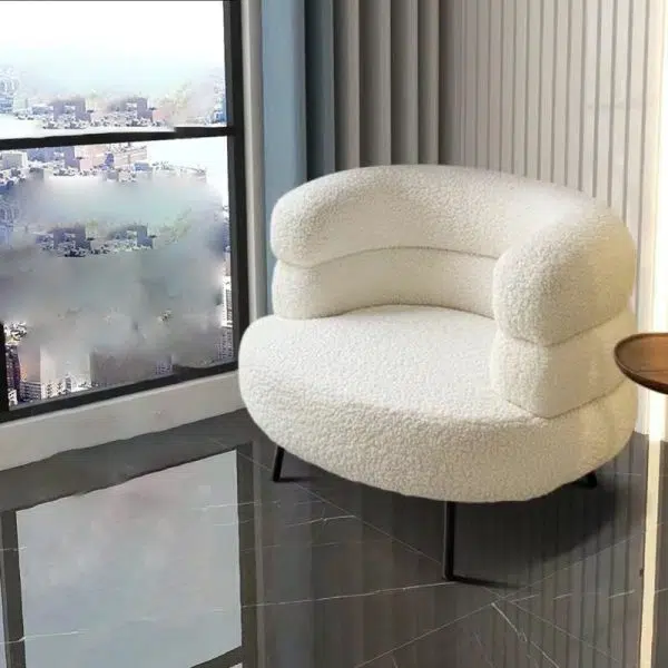 Contemporary Nordic Curved Lambswool Carbon Steel Legs Accent Chair Backrest For Living Room - Image 2