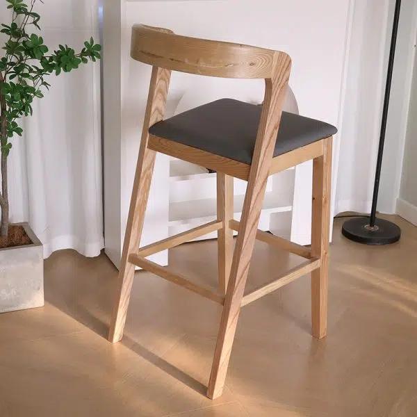 Contemporary Nordic Square Curved Fabric Wood Bar Stool Backrest Footrest For Dining Room - Image 2