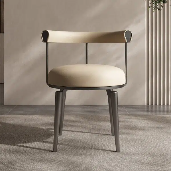 Contemporary Nordic Round Upholstered Leather Stainless Steel Dining Chair Curved Backrest For Dining Room - Image 2