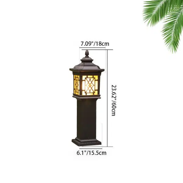 Traditional Chinese Waterproof Palace Roof Rectangular Pillar Aluminum Glass 1-Light Outdoor Lawn Landscape Light For Garden - Image 4