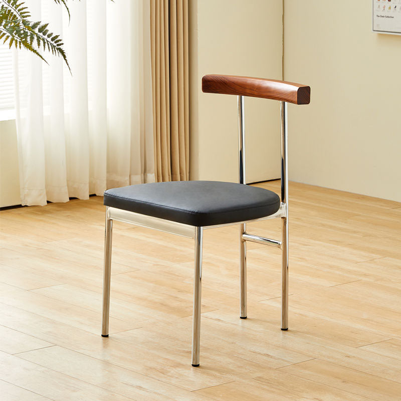 SKU-01-63e76211-2707-4942-b69a-be4a9029355a.jpg Contemporary Nordic Half Round Leather Metal Wood Curved Backrest Dining Chair For Dining Room - Image 1