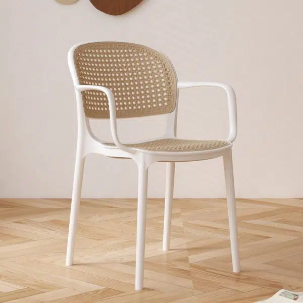 Contemporary Nordic Square Rattan Plastic Dining Chair Backrest Armrest For Dining Room - Image 11