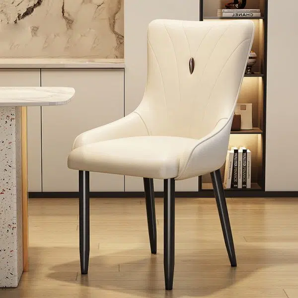 Contemporary Scandinavian Leather Carbon Steel Sponge Latex Square Dining Chair Backrest For Dining Room - Image 3