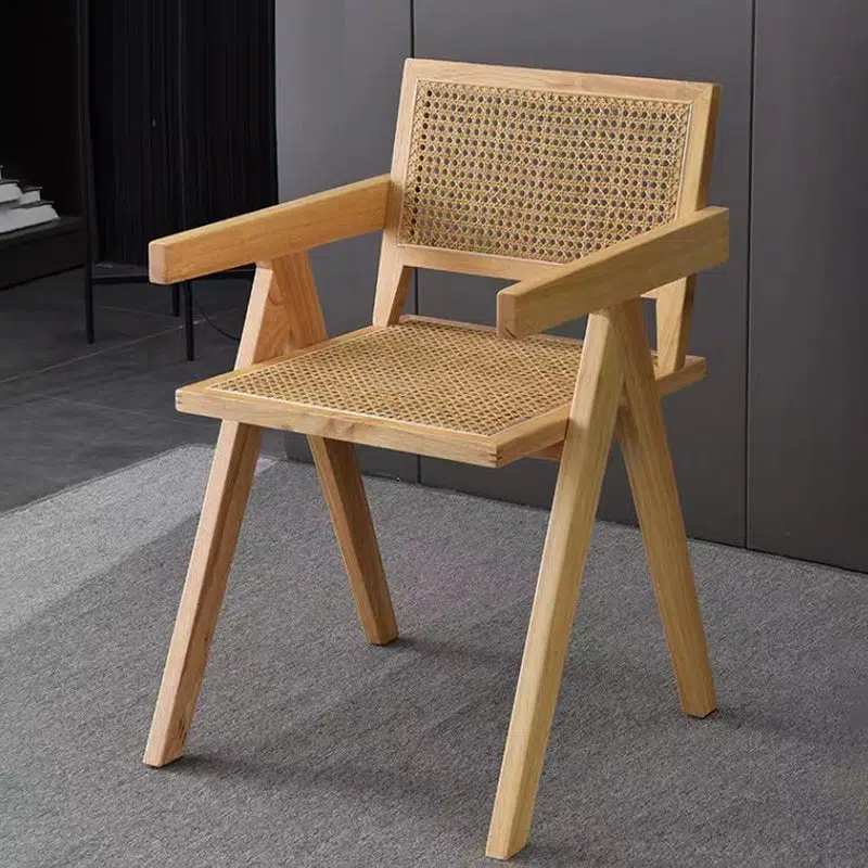 SKU-01-70e72ec7-6da6-47d6-a8bc-b72c33053582.jpg Contemporary Scandinavian Rectangular Wood Rattan Chair Backrest Armrest For Living Room - Image 1