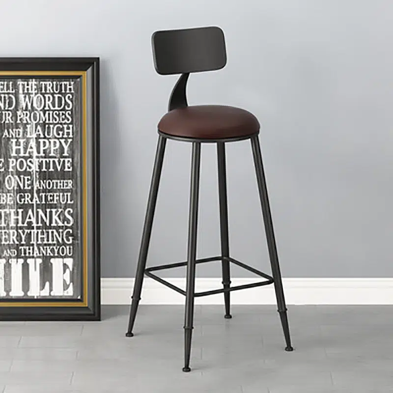 SKU-01-75.jpg Contemporary Industrial Round Faux Leather Upholstered Bar Stool Backrest Footrest For Dining Room - Image 1