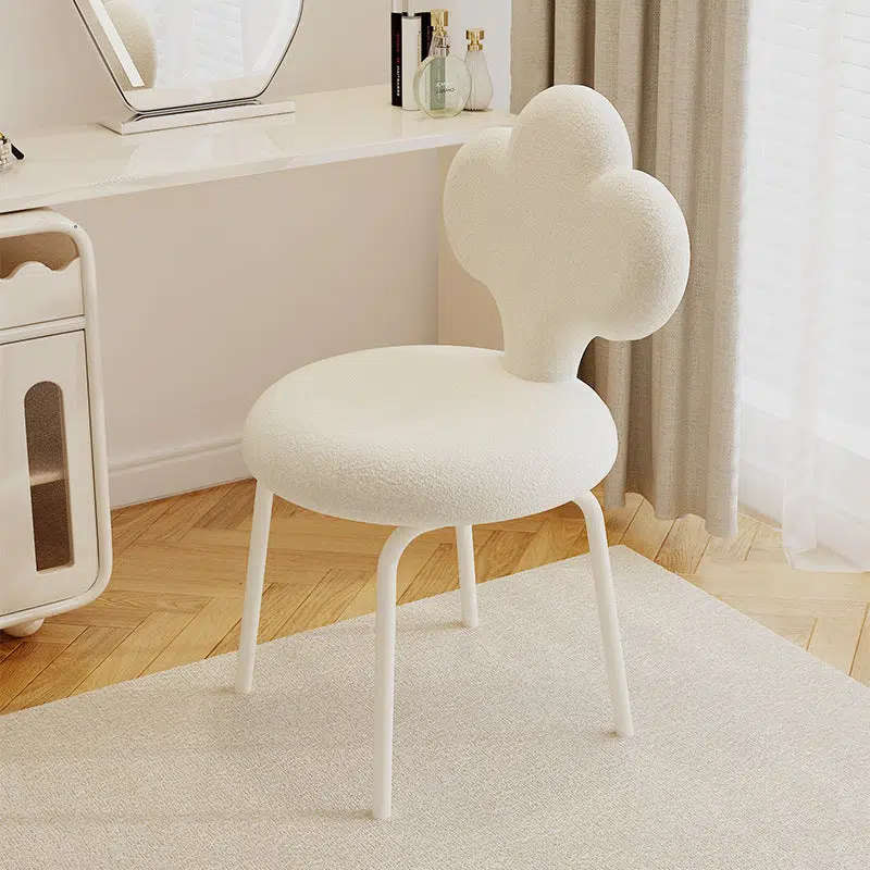 SKU-01-7b84b608-ed52-4a90-980c-f9282f352838.jpg Contemporary Creative Cloud Shape Lambswool Upholstered Swivel Vanity Stool Backrest For Bedroom - Image 9
