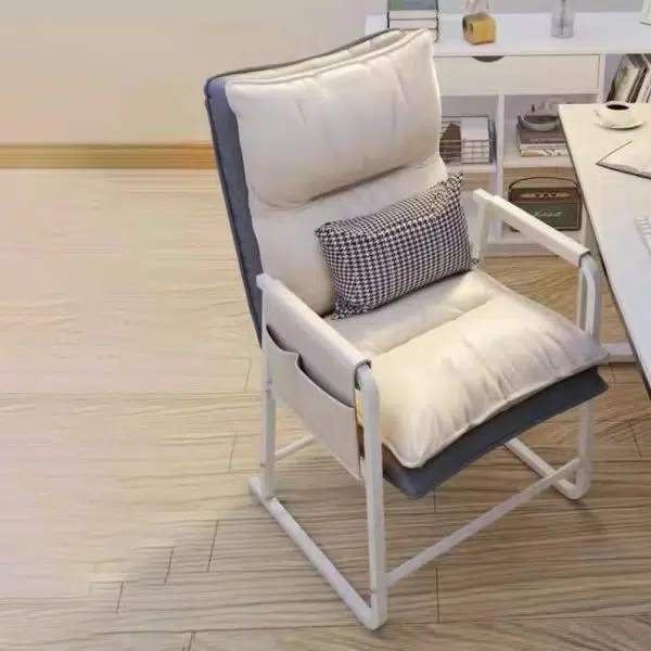 Modern Minimalist Rectangular Leather Steel Chair Backrest Armrest For Living Room