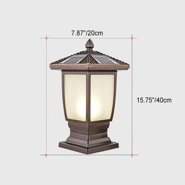 Outdoor Chinese Solar Coffee Gold Square Column 1-Light Waterproof Landscape Light - Image 4