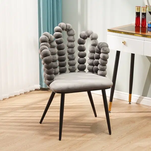 Contemporary Creative Trapezoidal Round Upholstered Bead String Backrest Velvet Carbon Steel Vanity Stool For Bedroom - Image 13