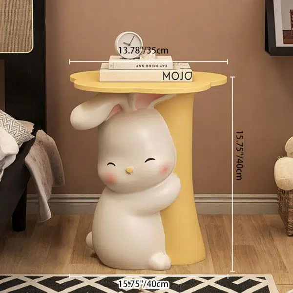 Contemporary Creative Kids Flower Rabbit Resin Wood End Table 1-Tray For Bedroom - Image 5