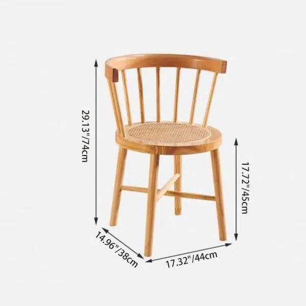 Contemporary Nordic Round Rubberwood Rattan Dining Chair Backrest For Dining Room - Image 4