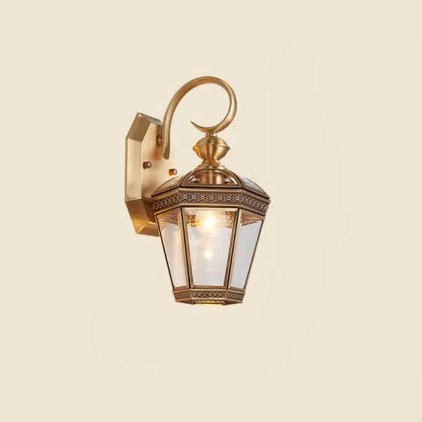 European Modern Hexagonal Lantern Copper Glass Waterproof 1-Light Outdoor Wall Sconce Lamp - Image 19