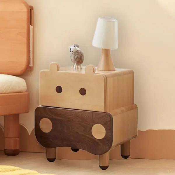 Contemporary Creative Kids Rectangular Bear Wood Nightstand 1-Drawer For Bedroom - Image 2