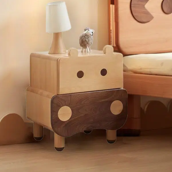 Contemporary Creative Kids Rectangular Bear Wood Nightstand 1-Drawer For Bedroom - Image 7