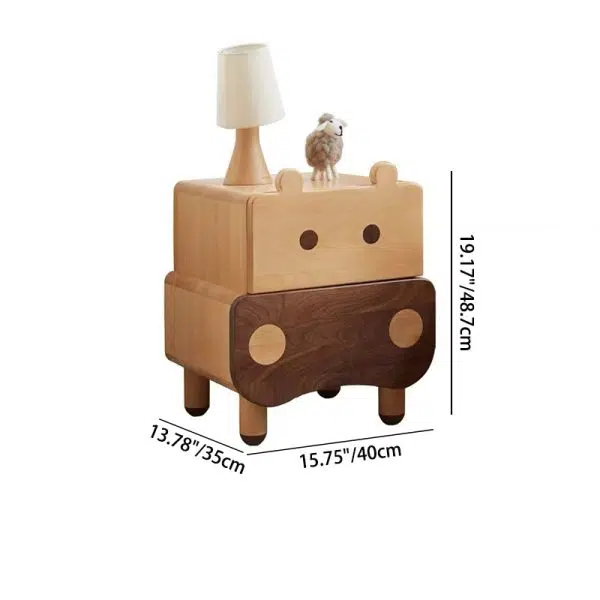 Contemporary Creative Kids Rectangular Bear Wood Nightstand 1-Drawer For Bedroom - Image 3