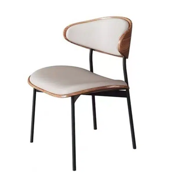 Contemporary Retro PU Wood Metal Sponge Square Curved Dining Chair Backrest For Dining Room - Image 15