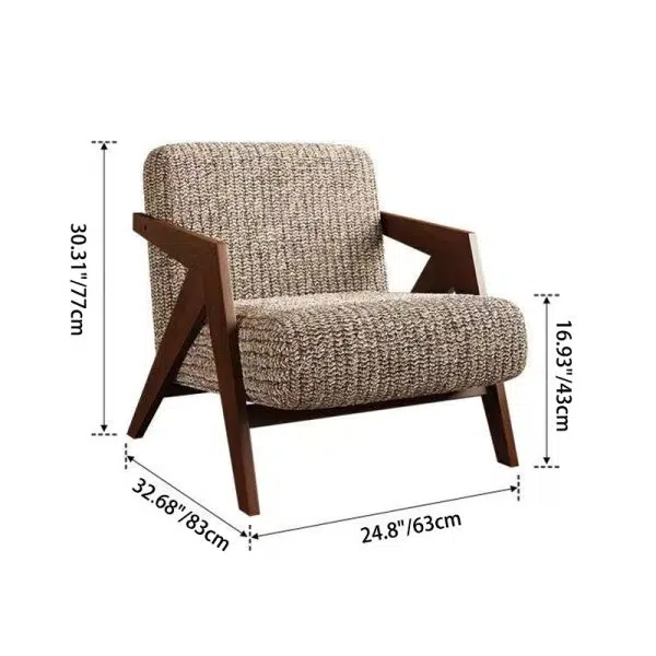 Contemporary Nordic Square Upholstered Cotton Linen Fabric Solid Wood Accent Chair Backrest Armrest For Living Room - Image 4