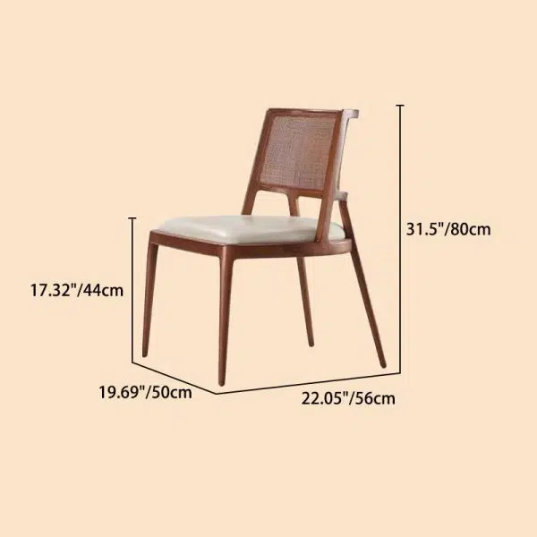 Contemporary Retro Square Microfiber Leather Upholstered Wood Dining Chair Rattan Backrest For Dining Room - Image 5