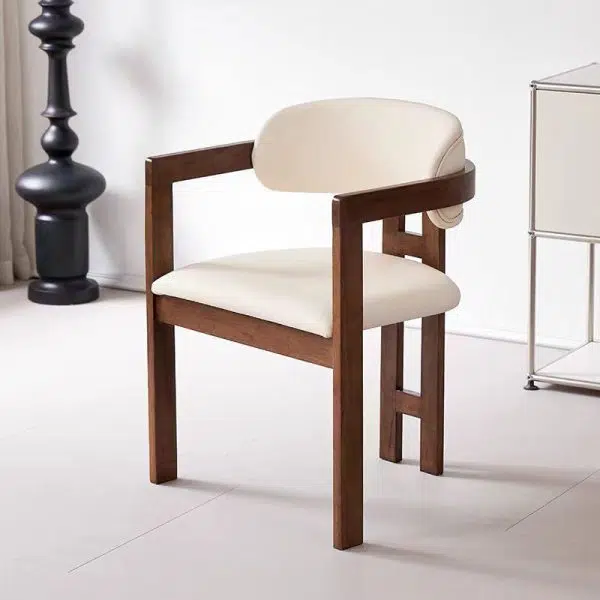 Contemporary Scandinavian Bent Square Leather Wood Dining Chair Backrest Arm For Dining Room - Image 9